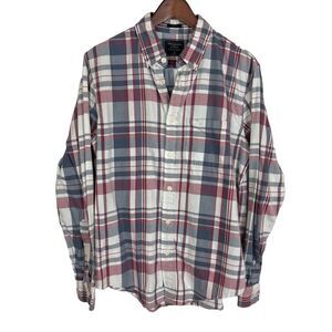 Abercrombie & Fitch Plaid Gray Red Button Front Long Sleeve Men's Medium
